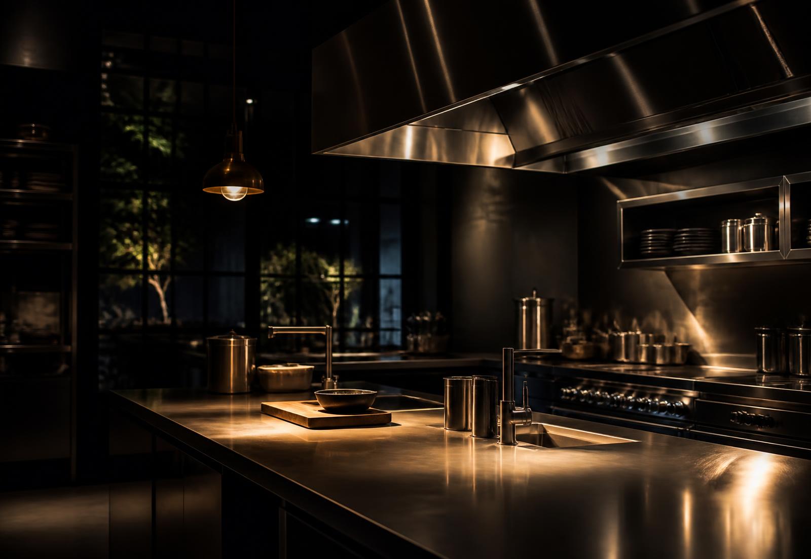 Moderne professionelt restaurantkøkken i rustfrit stål